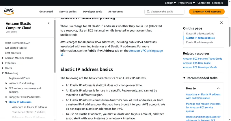 AWS EC2 Elastic IP 分配页面——申请新 EIP、选择 IP 池和绑定目标 EC2